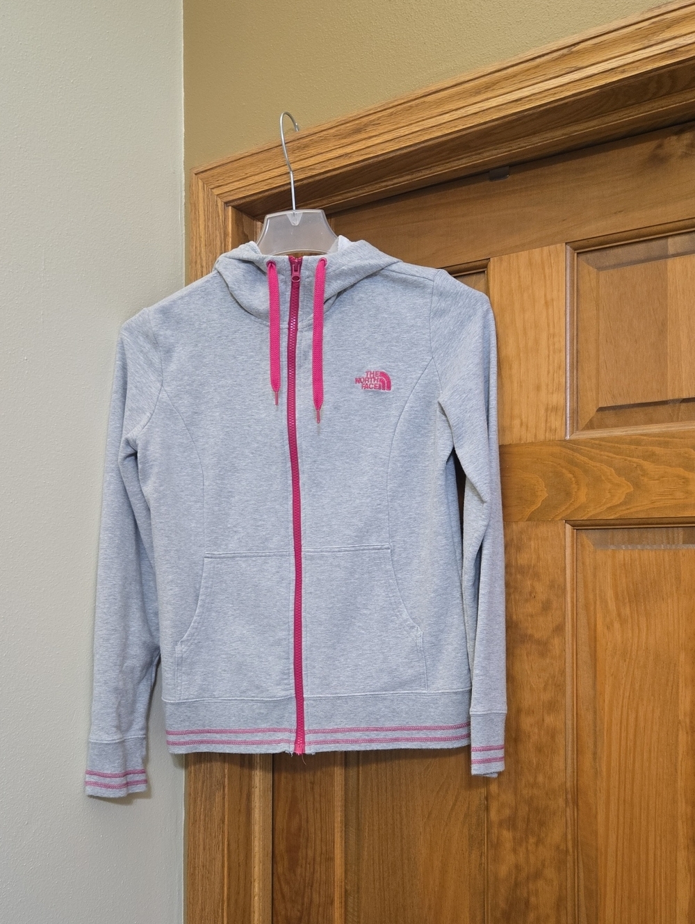 The North Face Gray Hoodie with Pink Accents